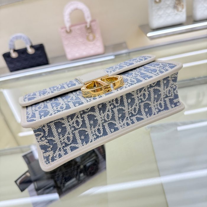 DIOR チェーン プリント、刺繍、フラワー ブルー、ベージュ ショルダーバッグ、チェーンバッグ 小 21.5x12.0x6.0cm サイズ:21.5x12cm