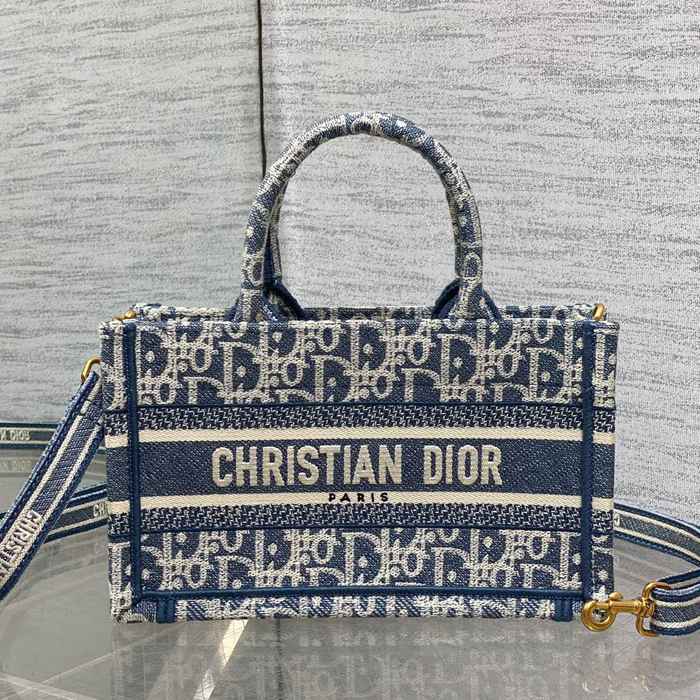 DIOR カーフレザー、オブリーク 刺繍、モノグラム、レター ホワイト、ブルー ショルダーバッグ、トートバッグ ミニ クラシック サイズ:21.5x13x7.5cm