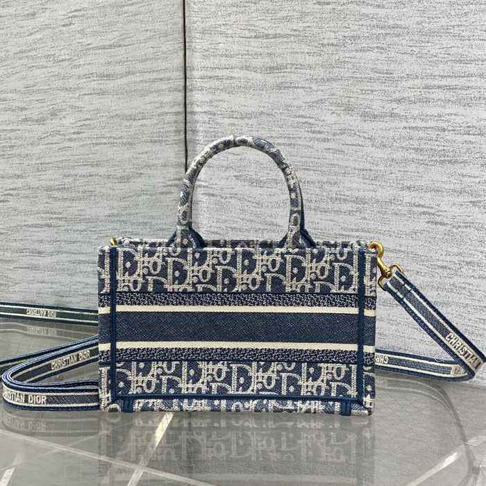 DIOR カーフレザー、オブリーク 刺繍、モノグラム、レター ホワイト、ブルー ショルダーバッグ、トートバッグ ミニ クラシック サイズ:21.5x13x7.5cm