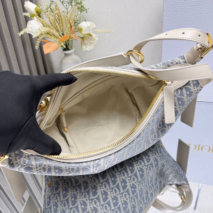 DIOR 2416SIZE モノグラム、レター、フラワー ブルー、ゴールド 斜め掛けバッグ、ショルダーバッグ、ハンドバッグ 小 クラシック サイズ:25.5x14.5x14cm