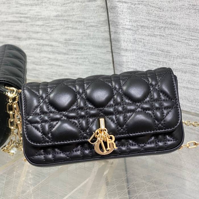 DIOR ラムレザー、チェーン レター ブラック チェーンバッグ クラシック 18.5x10.0x4.0cm サイズ:18.5x10cm