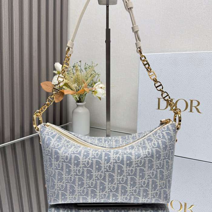 DIOR 3202 カーフレザー、スエード、レザー プリント、レター、フラワー ブルー、ゴールド、ベージュ ショルダーバッグ、ハンドバッグ、チェーンバッグ 新作 クラシック サイズ:28.5x14.5x10cm