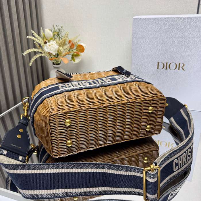 DIOR 8311 編み、オブリーク プリント、刺繍、フラワー ブルー 斜め掛けバッグ、ショルダーバッグ、ハンドバッグ クラシック サイズ:28x21x12cm