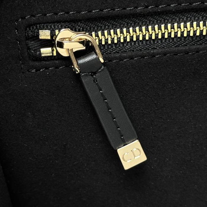 DIOR 7033 ストライプ、刺繍、レター ブラック ハンドバッグ、トートバッグ 小 21.0x14.0cm サイズ:21x14cm
