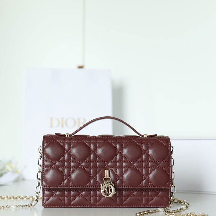 DIOR ラムレザー、レザー、チェーン グレンチェック、レター、ビーズ レッド、ベージュ、ワインレッド 斜め掛けバッグ、ハンドバッグ、ハンドバッグ ミニ 21.0x11.0cm サイズ:21x11cm