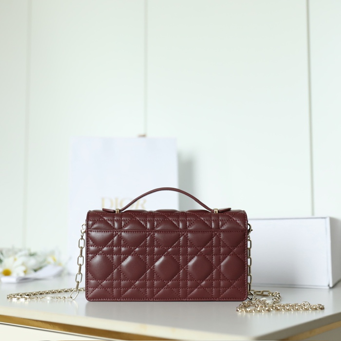 DIOR ラムレザー、レザー、チェーン グレンチェック、レター、ビーズ レッド、ベージュ、ワインレッド 斜め掛けバッグ、ハンドバッグ、ハンドバッグ ミニ 21.0x11.0cm サイズ:21x11cm