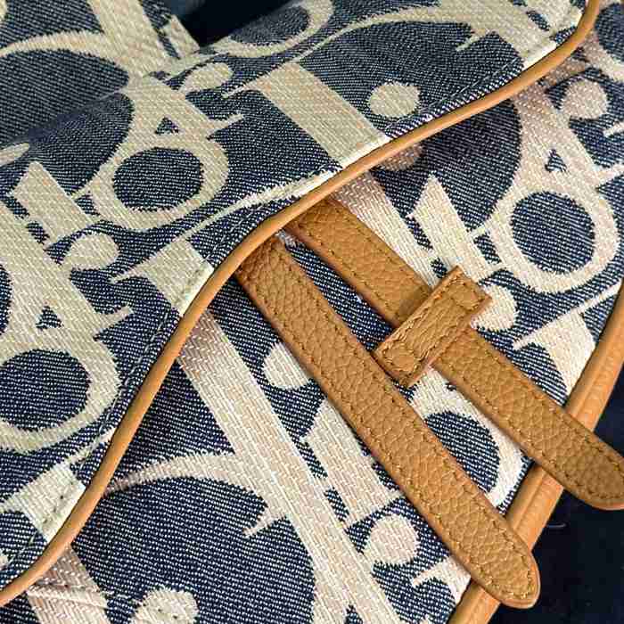DIOR 93305 カーフレザー、レザー、オブリーク プリント、刺繍、レター ブルー、ブラウン、ゴールド 斜め掛けバッグ、ショルダーバッグ、サドルバッグ クラシック サイズ:27x20cm