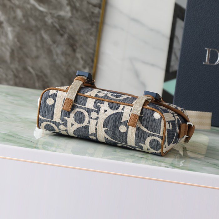 DIOR カーフレザー、レザー、オブリーク プリント、刺繍、レター ブルー、ブラウン、ゴールド ショルダーバッグ ミニ クラシック サイズ:24x18cm