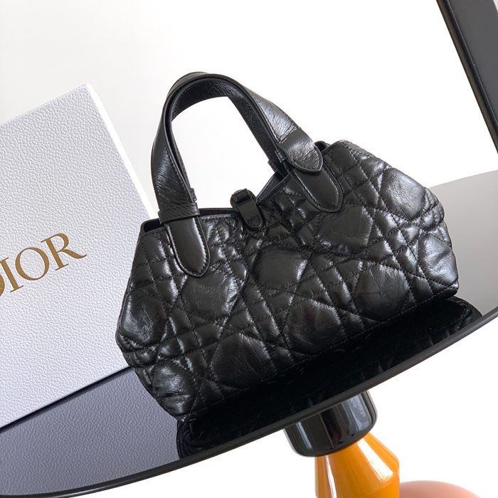 DIOR カーフレザー、レザー グレンチェック、レター ブラック、ベージュ ハンドバッグ、ハンドバッグ 小 23.0x15.5x12.0cm サイズ:23x15.5x12cm