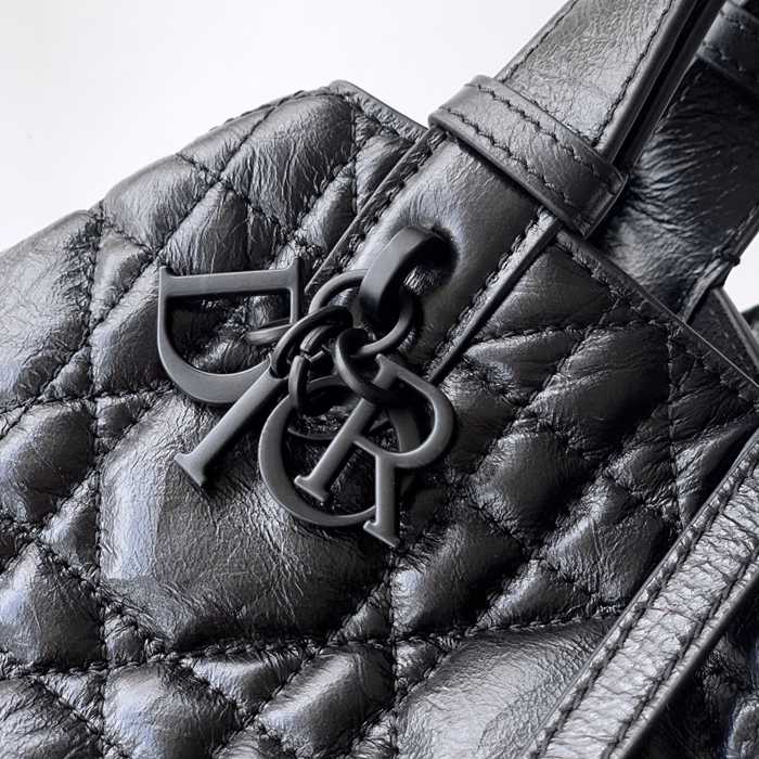 DIOR カーフレザー、レザー グレンチェック、レター ブラック、ベージュ ハンドバッグ、ハンドバッグ 小 23.0x15.5x12.0cm サイズ:23x15.5x12cm