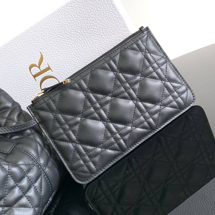 DIOR 2822 カーフレザー、レザー グレンチェック、刺繍、レター ブラック、ベージュ ハンドバッグ、ハンドバッグ、カードケース 小 新作 サイズ:23x14x12cm