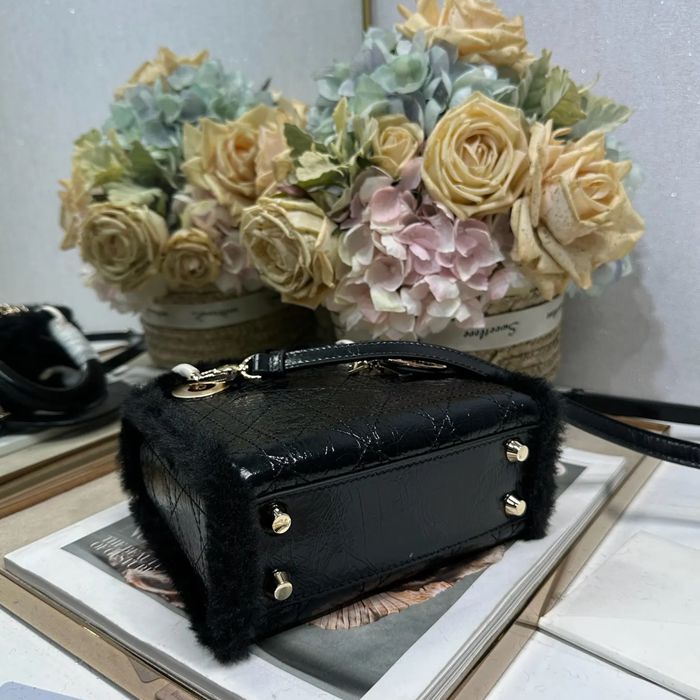 DIOR 0505 スエード、チェーン ブラック、ベージュ 斜め掛けバッグ、ショルダーバッグ、ハンドバッグ ミニ 17.0x15.0x7.0cm サイズ:17x15cm