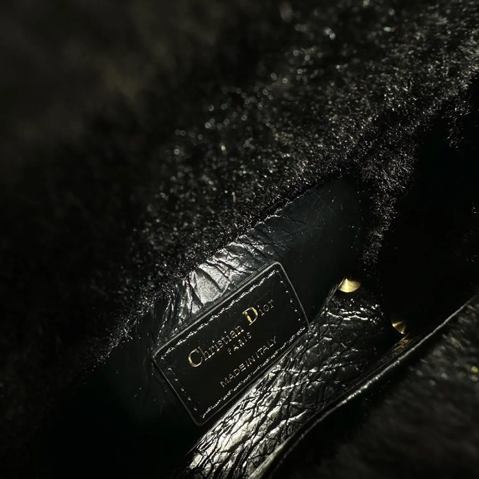 DIOR 0505 スエード、チェーン ブラック、ベージュ 斜め掛けバッグ、ショルダーバッグ、ハンドバッグ ミニ 17.0x15.0x7.0cm サイズ:17x15cm