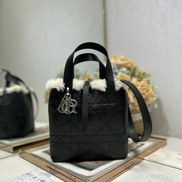 DIOR 2836 ラムレザー、レザー グレンチェック、レター ブラック、ホワイト、グレー 斜め掛けバッグ、ハンドバッグ 小 限定版 18.5x18.5x12.0cm サイズ:18.5x18.5x12cm
