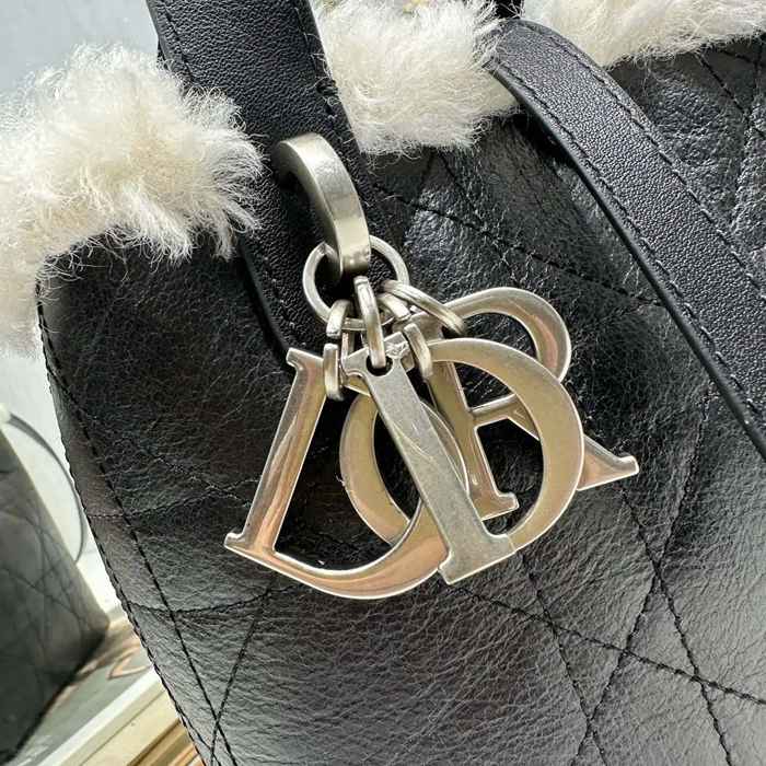 DIOR 2836 ラムレザー、レザー グレンチェック、レター ブラック、ホワイト、グレー 斜め掛けバッグ、ハンドバッグ 小 限定版 18.5x18.5x12.0cm サイズ:18.5x18.5x12cm