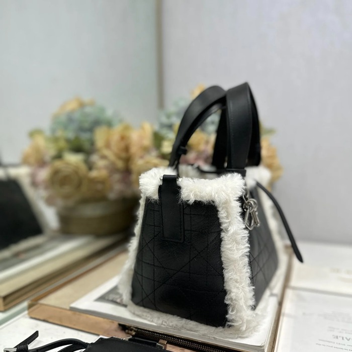 DIOR 1188 カーフレザー、レザー グレンチェック ブラック、ホワイト、グレー 斜め掛けバッグ、ハンドバッグ、ハンドバッグ 小 23.0x14.0x12.0cm サイズ:23x14x12cm