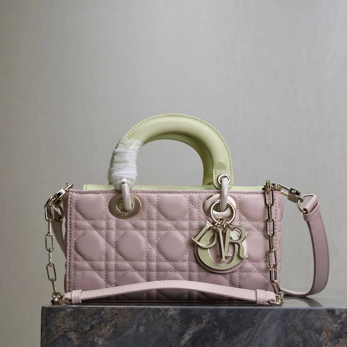 DIOR 0910 ラムレザー パッチワーク イエロー、ピンク 斜め掛けバッグ、ショルダーバッグ、脇下バッグ 小 クラシック 22.5x11.5x6.0cm サイズ:22.5x11.5cm