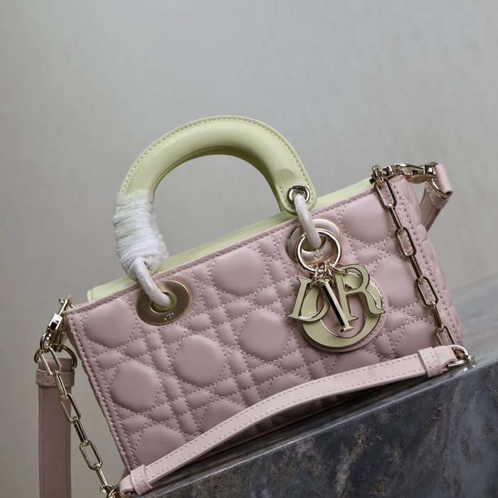 DIOR 0910 ラムレザー パッチワーク イエロー、ピンク 斜め掛けバッグ、ショルダーバッグ、脇下バッグ 小 クラシック 22.5x11.5x6.0cm サイズ:22.5x11.5cm