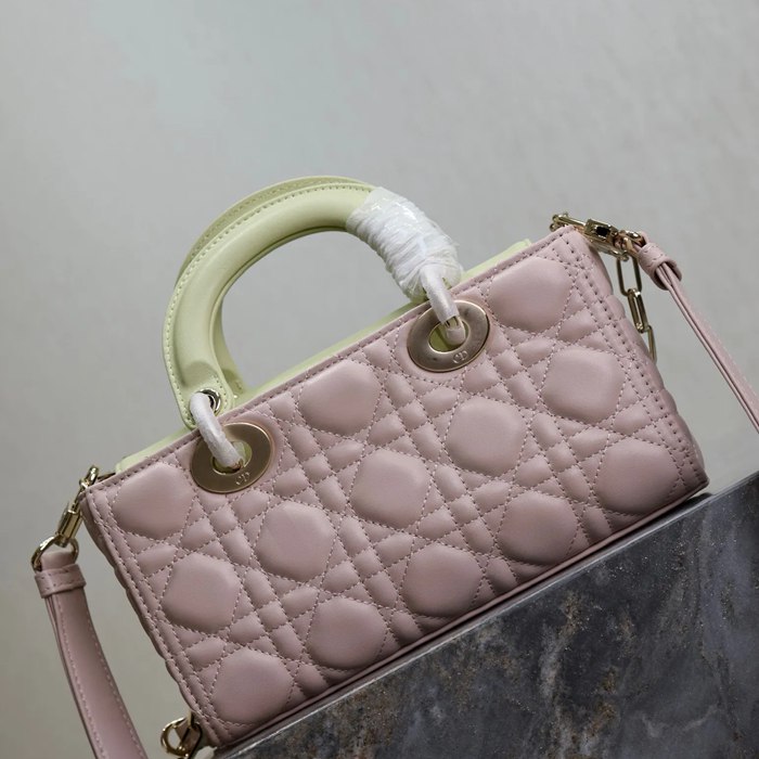 DIOR 0910 ラムレザー パッチワーク イエロー、ピンク 斜め掛けバッグ、ショルダーバッグ、脇下バッグ 小 クラシック 22.5x11.5x6.0cm サイズ:22.5x11.5cm