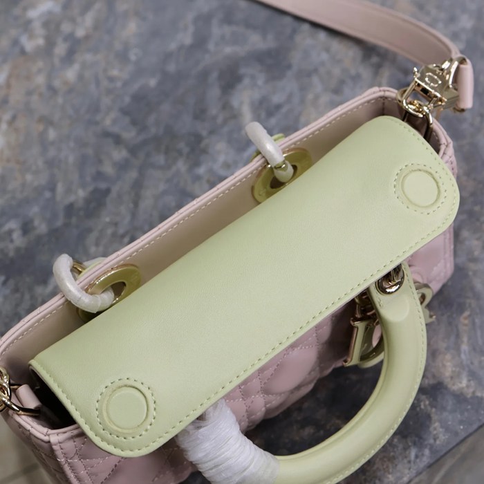 DIOR 0910 ラムレザー パッチワーク イエロー、ピンク 斜め掛けバッグ、ショルダーバッグ、脇下バッグ 小 クラシック 22.5x11.5x6.0cm サイズ:22.5x11.5cm