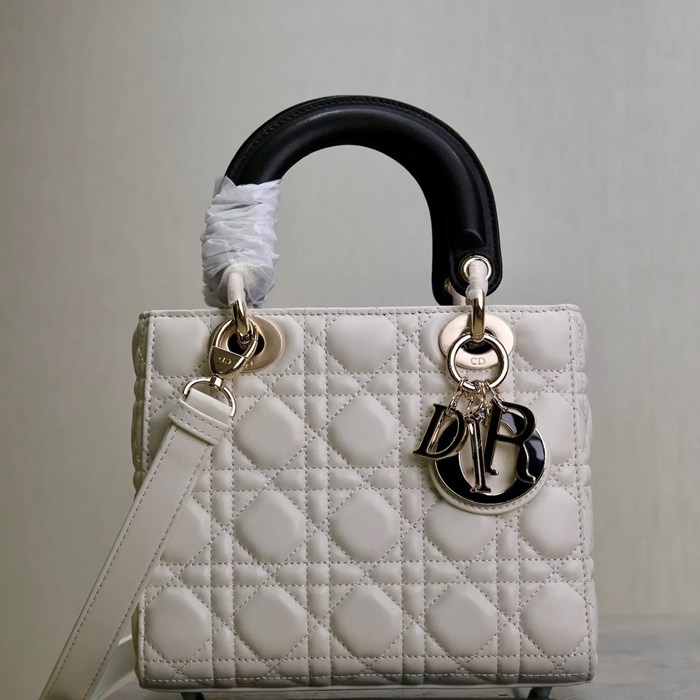 DIOR 0531 ラムレザー、スエード、レザー グレンチェック、レター、パッチワーク ブラック、ホワイト、ゴールド 斜め掛けバッグ、ショルダーバッグ、ハンドバッグ クラシック サイズ:20x16.5cm
