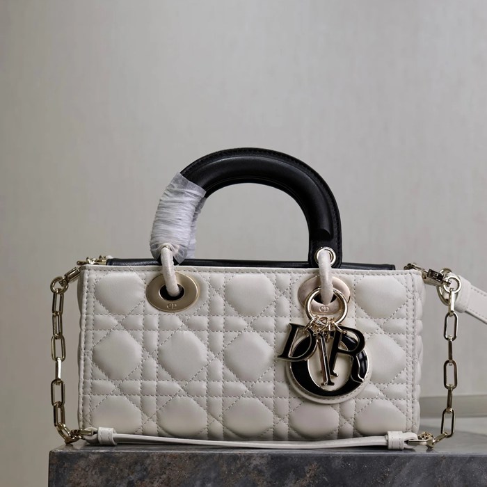 DIOR 0540 ラムレザー パッチワーク ブラック、ホワイト 斜め掛けバッグ、ショルダーバッグ、ハンドバッグ 小 クラシック 22.5x11.5x6.0cm サイズ:22.5x11.5cm