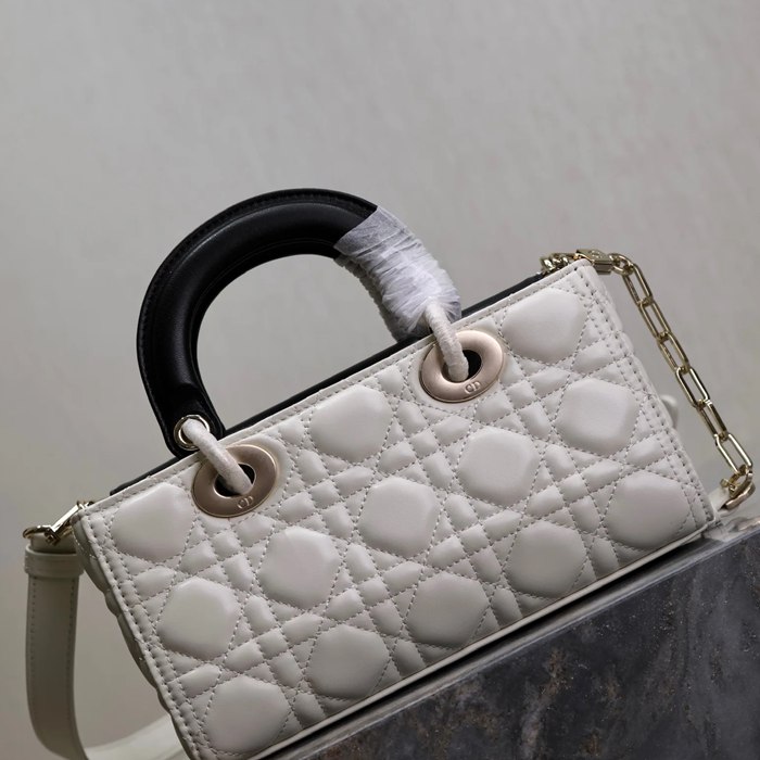 DIOR 0540 ラムレザー パッチワーク ブラック、ホワイト 斜め掛けバッグ、ショルダーバッグ、ハンドバッグ 小 クラシック 22.5x11.5x6.0cm サイズ:22.5x11.5cm