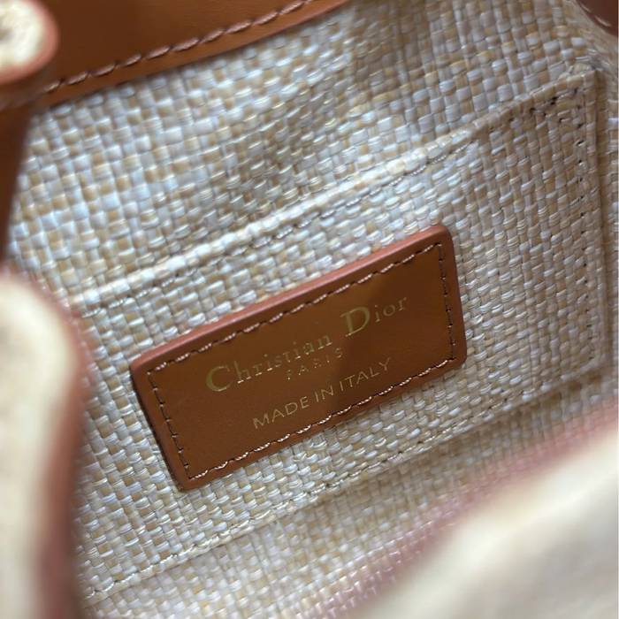 DIOR 3372 編み グレンチェック、レター ゴールド、ベージュ 斜め掛けバッグ、バケツバッグ 新作 ヴィンテージ 15.0x14.0x7.0cm サイズ:15x14cm