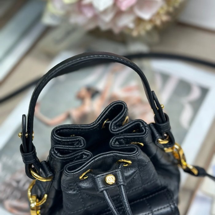 DIOR 5250 ラムレザー グレンチェック、レター ブラック、ゴールド、ベージュ 斜め掛けバッグ、バケツバッグ 新作 ヴィンテージ 15.0x14.0x7.0cm サイズ:15x14cm