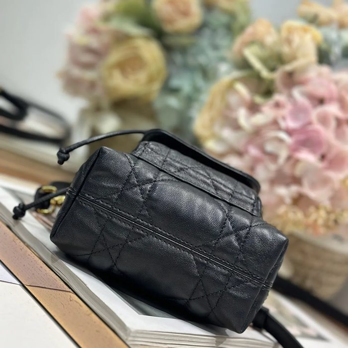 DIOR 5250 ラムレザー グレンチェック、レター ブラック、ゴールド、ベージュ 斜め掛けバッグ、バケツバッグ 新作 ヴィンテージ 15.0x14.0x7.0cm サイズ:15x14cm