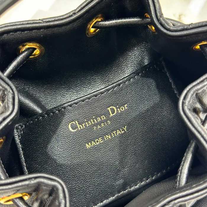 DIOR 5250 ラムレザー グレンチェック、レター ブラック、ゴールド、ベージュ 斜め掛けバッグ、バケツバッグ 新作 ヴィンテージ 15.0x14.0x7.0cm サイズ:15x14cm