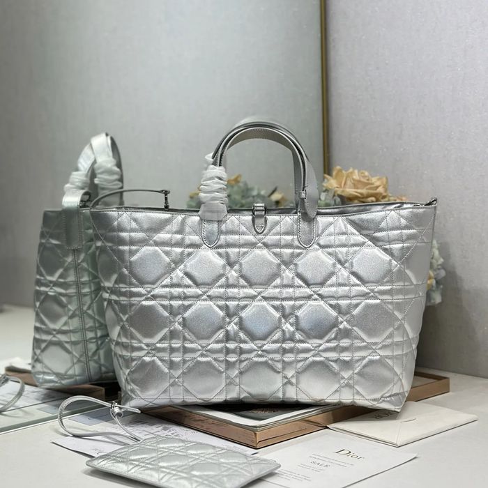 DIOR 1188 カーフレザー、レザー グレンチェック、レター シルバー、ベージュ 斜め掛けバッグ、ショルダーバッグ、ハンドバッグ 大 37.0x28.5x20.0cm サイズ:37x28.5x20cm