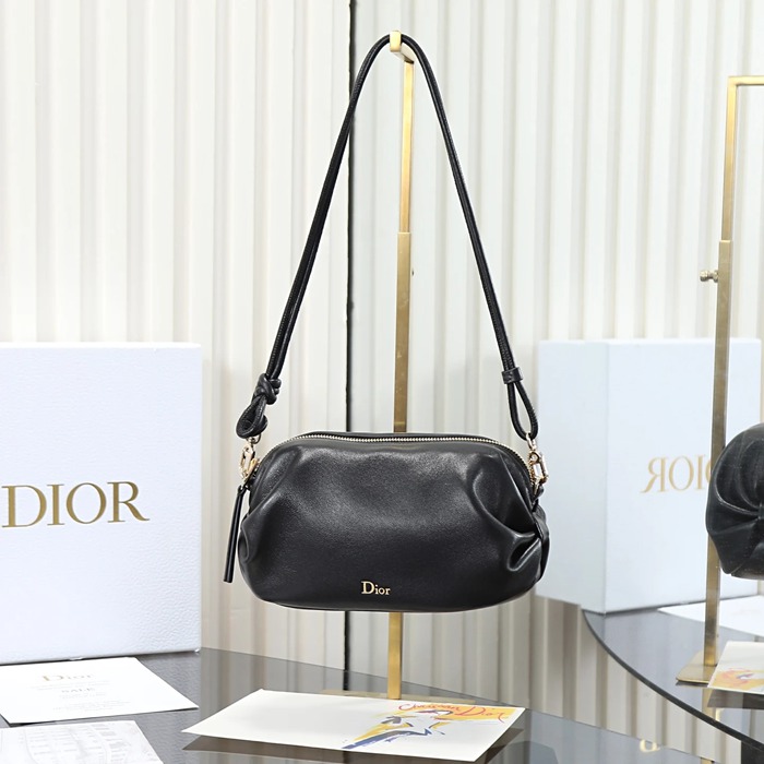 DIOR 3900 ラムレザー、レザー、オブリーク プリント、レター、リボン ブラック 斜め掛けバッグ、ショルダーバッグ、ハンドバッグ サイズ:20x11cm
