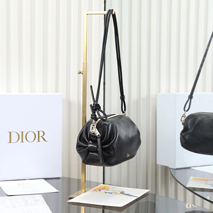 DIOR 3900 ラムレザー、レザー、オブリーク プリント、レター、リボン ブラック 斜め掛けバッグ、ショルダーバッグ、ハンドバッグ サイズ:20x11cm