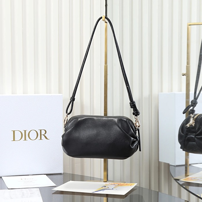 DIOR 3900 ラムレザー、レザー、オブリーク プリント、レター、リボン ブラック 斜め掛けバッグ、ショルダーバッグ、ハンドバッグ サイズ:20x11cm