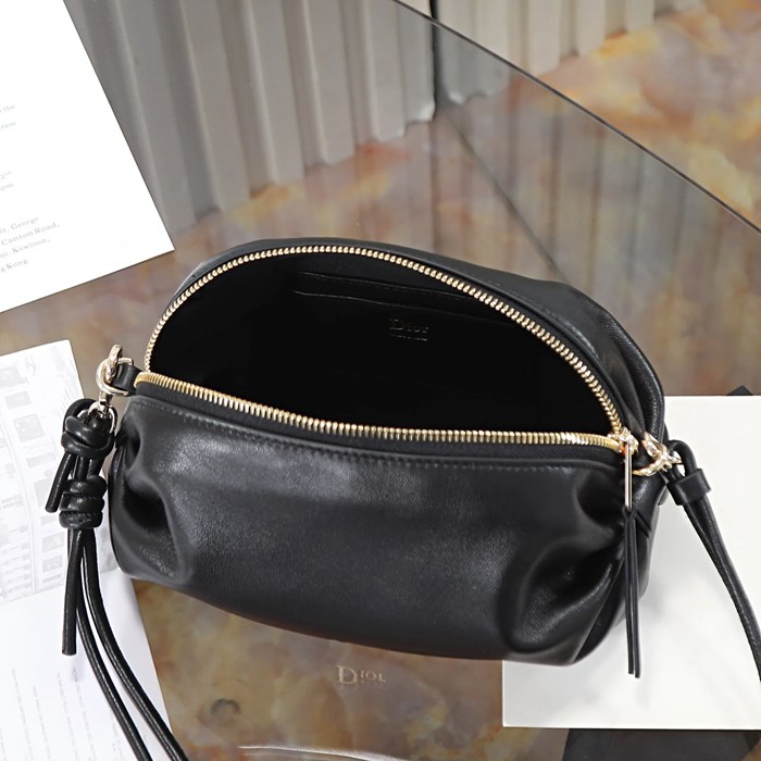 DIOR 3900 ラムレザー、レザー、オブリーク プリント、レター、リボン ブラック 斜め掛けバッグ、ショルダーバッグ、ハンドバッグ サイズ:20x11cm