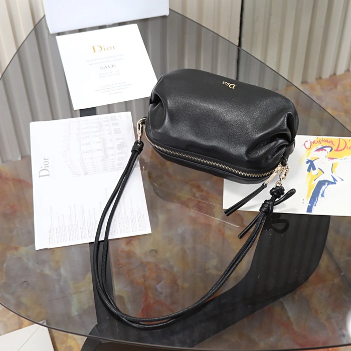 DIOR 3900 ラムレザー、レザー、オブリーク プリント、レター、リボン ブラック 斜め掛けバッグ、ショルダーバッグ、ハンドバッグ サイズ:20x11cm