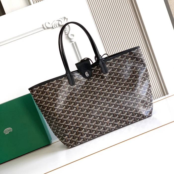 GOYARD 6603 キャンバス、レザー ブラック ショルダーバッグ、ハンドバッグ サンルイ、ゴヤルディン、キャンバス 34x28x15cm サイズ:34x28x15cm