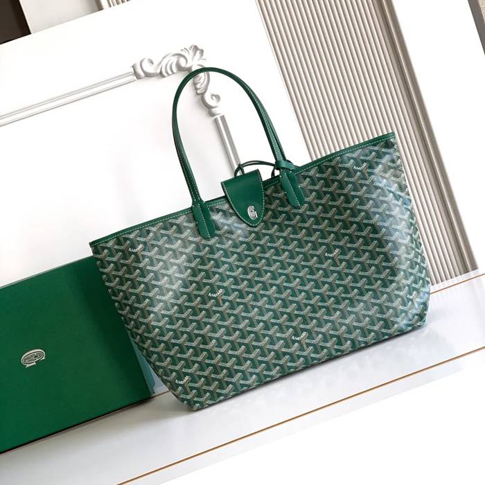 GOYARD 6603 キャンバス、レザー グリーン ショルダーバッグ、ハンドバッグ サンルイ、ゴヤルディン、キャンバス 34x28x15cm サイズ:34x28x15cm