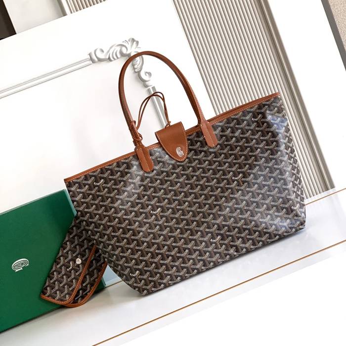 GOYARD 6603 キャンバス、レザー ブラウン ショルダーバッグ、ハンドバッグ サンルイ、ゴヤルディン、キャンバス 34x28x15cm サイズ:34x28x15cm