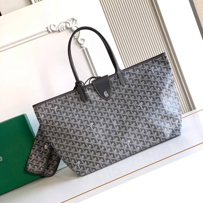 GOYARD 6603 キャンバス、レザー グレー ショルダーバッグ、ハンドバッグ サンルイ、ゴヤルディン、キャンバス 34x28x15cm サイズ:34x28x15cm