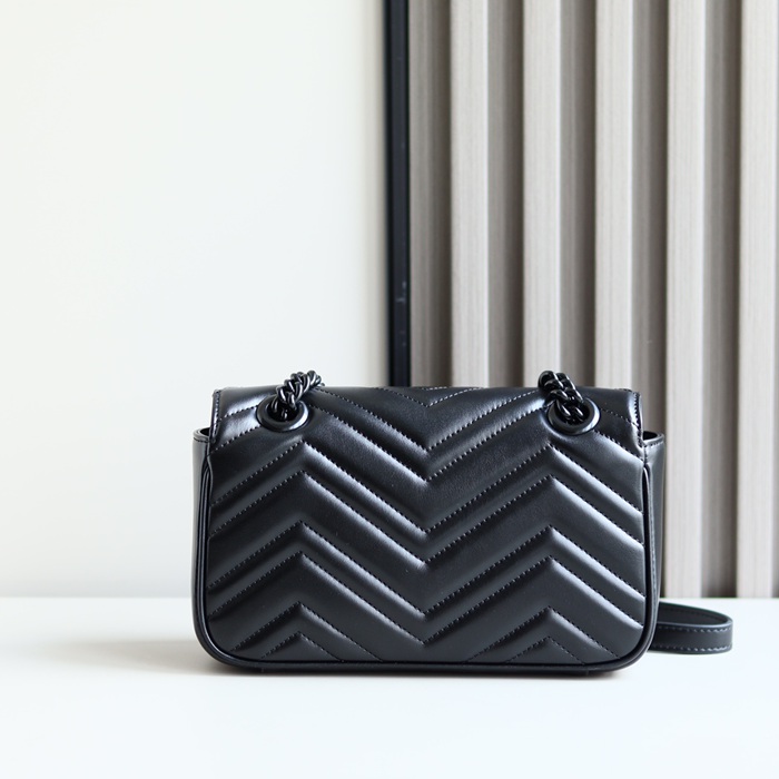 GUCCI 446744 レザー ブラック ショルダーバッグ、ハンドバッグ、ハンドバッグ GG、マルモント 22cm サイズ:23x14x6cm