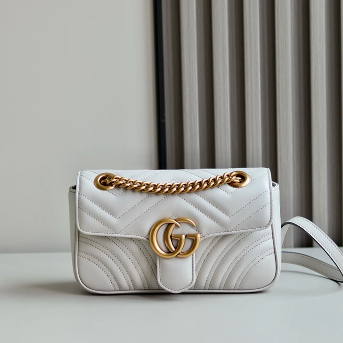 GUCCI 446744 レザー ベージュ、グレー、ゴールド 斜め掛けバッグ、ショルダーバッグ、ハンドバッグ、財布、ハンドバッグ GG、マルモント、新作 22cm サイズ:23x14x6cm