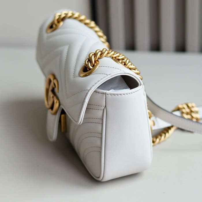 GUCCI 446744 レザー ベージュ、グレー、ゴールド 斜め掛けバッグ、ショルダーバッグ、ハンドバッグ、財布、ハンドバッグ GG、マルモント、新作 22cm サイズ:23x14x6cm
