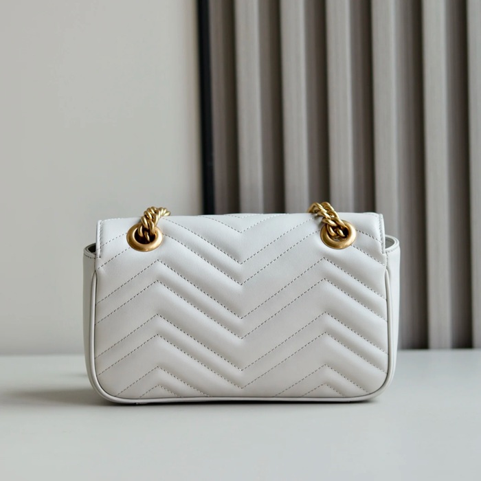 GUCCI 446744 レザー ベージュ、グレー、ゴールド 斜め掛けバッグ、ショルダーバッグ、ハンドバッグ、財布、ハンドバッグ GG、マルモント、新作 22cm サイズ:23x14x6cm