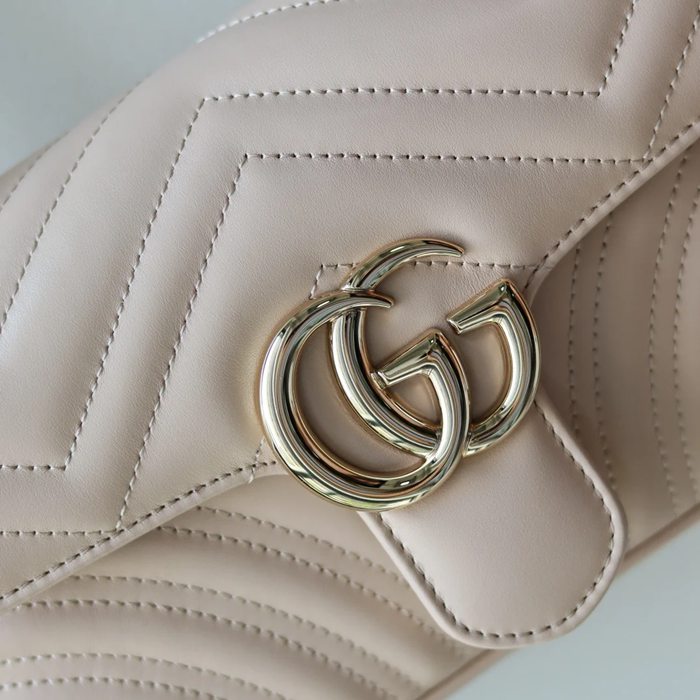 GUCCI 446744 レザー ピンク、ベージュ、ゴールド 斜め掛けバッグ、ショルダーバッグ、ハンドバッグ、財布、ハンドバッグ GG、マルモント、新作 22cm サイズ:23x14x6cm