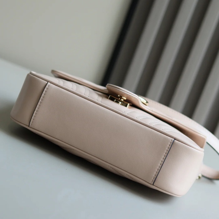 GUCCI 446744 レザー ピンク、ベージュ、ゴールド 斜め掛けバッグ、ショルダーバッグ、ハンドバッグ、財布、ハンドバッグ GG、マルモント、新作 22cm サイズ:23x14x6cm