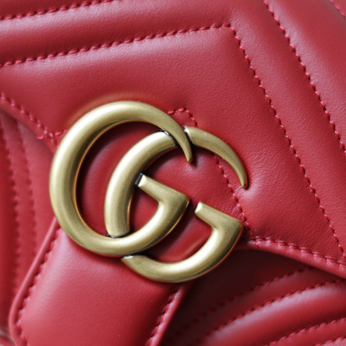 GUCCI 446744 カーフレザー レッド チェーンバッグ GG、マルモント 23x14cm サイズ:23x14cm