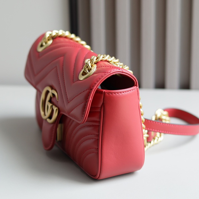 GUCCI 446744 カーフレザー レッド チェーンバッグ GG、マルモント 23x14cm サイズ:23x14cm