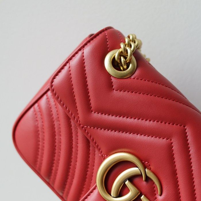 GUCCI 446744 カーフレザー レッド チェーンバッグ GG、マルモント 23x14cm サイズ:23x14cm